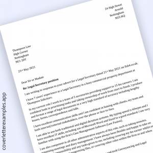 Legal Secretary Cover Letter Example - preview