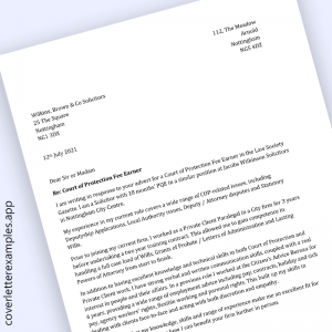 Court of Protection Fee Earner Solicitor Cover Letter Example