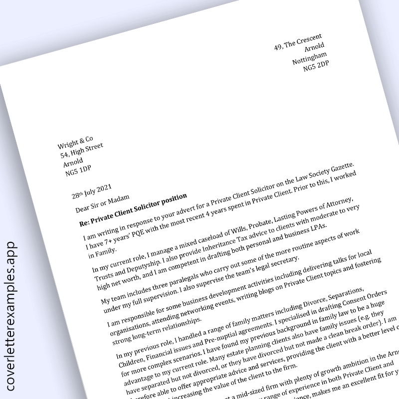 Solicitor Cover Letter Example - preview